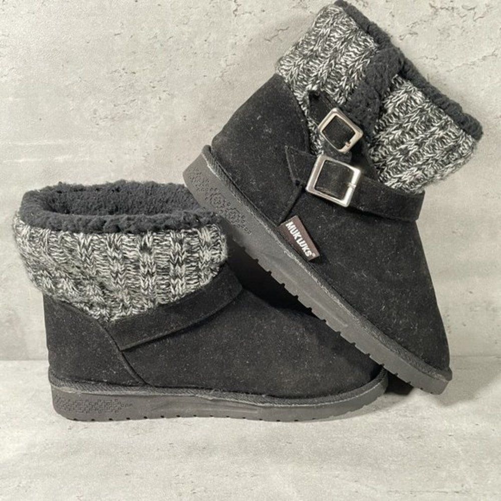 MUK LUKS WOMEN'S ALYX BOOTS Size 6 MID-CALF PULL ON FASHION BLACK SUEDE - Picture 6 of 8